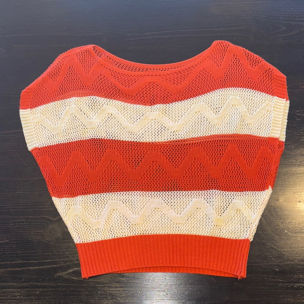 Burnt Orange and Cream Striped Crochet Crop Top